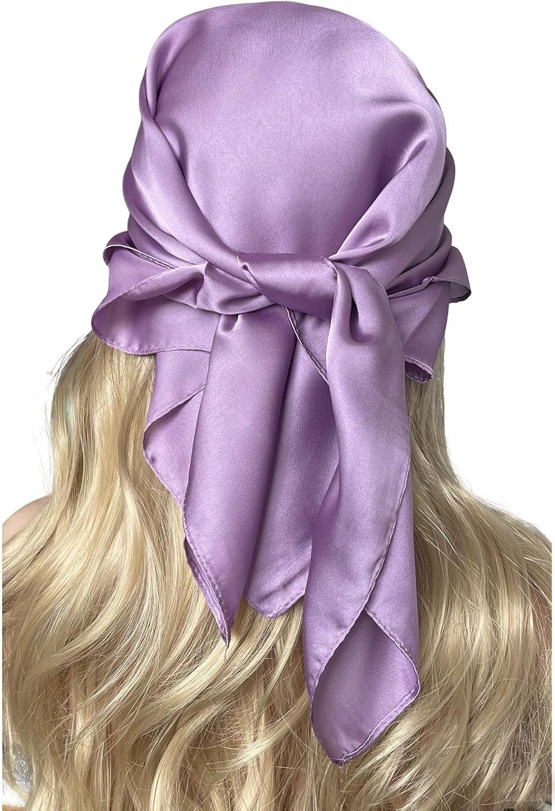 Chung Women's Square Satin Scarf 27.5" Bandanas Solid 50s Retro Neck Scarves Emulation Silk Handbag Hair Ribbons Necktie - Image 3